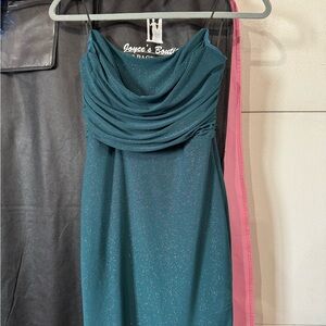 Windsor Teal Sparkle Drape Neck Mini Dress